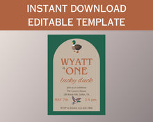 Load image into Gallery viewer, Lucky Duck 1st Birthday Invitation: Mallard Theme (Digital Download)