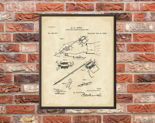 Vintage Tattooing Pen Patent Art Print: Tattoo Artist Decor (Digital Download)