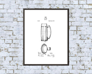 Beer Mug Patent Art Print: Vintage Blueprint Decor (Digital Download)