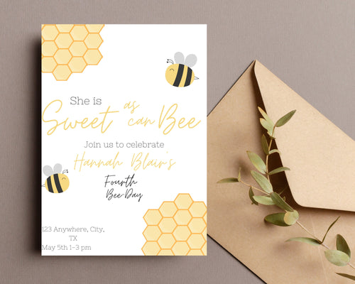 Bumble Bee Birthday Invitation: Editable Bee Day Theme (Digital Download)