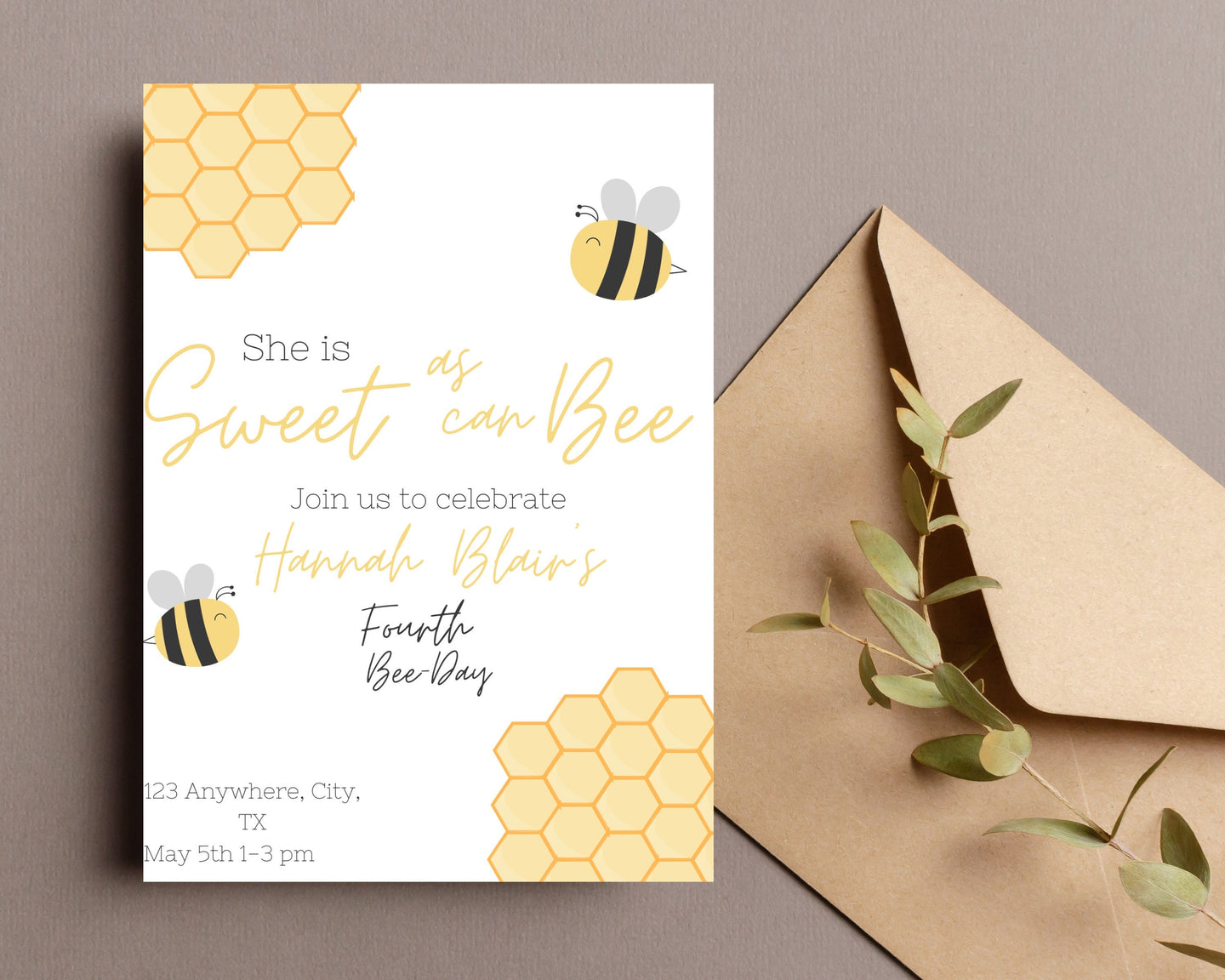 Bumble Bee Birthday Invitation: Editable Bee Day Theme (Digital Download)