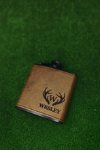 Load image into Gallery viewer, Personalized Leather Flask , Engraved Stainless Steel Flask, Leather Flask, Flask Personalized, Flask Leather, Flasks