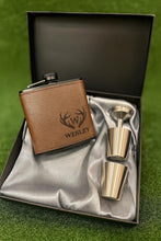 Load image into Gallery viewer, Personalized Leather Flask , Engraved Stainless Steel Flask, Leather Flask, Flask Personalized, Flask Leather, Flasks