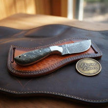 Load image into Gallery viewer, Damascus Charcoal Burl Resin Cowboy Knife with Wood Grain Blade