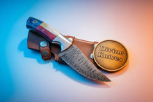 Load image into Gallery viewer, Damascus Texas Cowboy Hunter with Leather Sheath