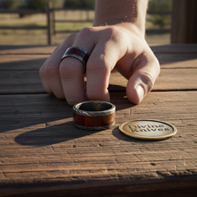 Load image into Gallery viewer, Wide Rosewood Inlay Damascus Wedding Band