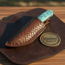 Load image into Gallery viewer, Turquoise Stone Skinner Knife with Cross-Hatch Blade for Hunters and Outdoor Users