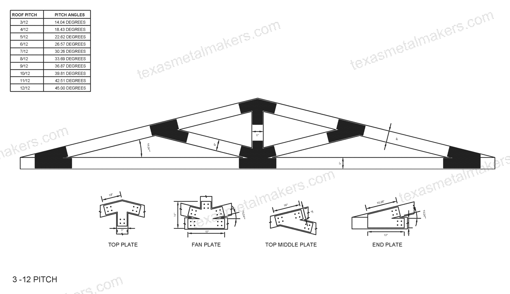 6x6 Open Timber Truss T Bracket, 1/4" Thick Steel, Glossy Black, By Steel Grip Solutions
