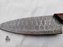 Load image into Gallery viewer, 7-Inch Chef Knife — Hammered Pattern Damascus Blade with Rosewood Handle (12-Inch Overall, Hand-Forged)