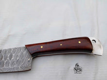 Load image into Gallery viewer, 7-Inch Chef Knife — Hammered Pattern Damascus Blade with Rosewood Handle (12-Inch Overall, Hand-Forged)