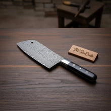 Load image into Gallery viewer, 7-Inch Kitchen Cleaver — Pattern-Welded Damascus Blade with Black Micarta Handle (Full Tang, Hand-Forged)