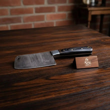 Load image into Gallery viewer, 7-Inch Kitchen Cleaver — Pattern-Welded Damascus Blade with Black Micarta Handle (Full Tang, Hand-Forged)