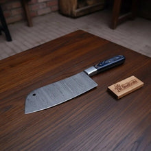 Load image into Gallery viewer, 7-Inch Kitchen Cleaver — Pattern-Welded Damascus Blade with Black Micarta Handle (Full Tang, Hand-Forged)
