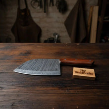 Load image into Gallery viewer, 7-Inch Kitchen Cleaver — Pattern-Welded Damascus Blade with Rosewood Handle (12-Inch Overall, Hand-Forged)