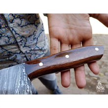 Load image into Gallery viewer, 7-Inch Kitchen Cleaver — Pattern-Welded Damascus Blade with Rosewood Handle (12-Inch Overall, Hand-Forged)