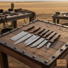 Load image into Gallery viewer, 7-Piece Handmade Damascus Kitchen Knife Set - Premium Rose Wood Handle Professional Chef Cooking Set