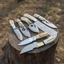 Load image into Gallery viewer, 7 Piece Damascus Steel Knife Set with Synthetic Antler Handles