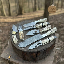 Load image into Gallery viewer, 7 Piece Damascus Steel Knife Set with Synthetic Antler Handles