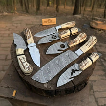 Load image into Gallery viewer, 7 Piece Damascus Steel Knife Set with Synthetic Antler Handles