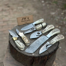Load image into Gallery viewer, 7 Piece Damascus Steel Knife Set with Synthetic Antler Handles