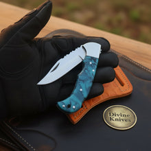 Load image into Gallery viewer, Teal Resin Lockback Pocket Knife with Carbon Steel Blade