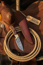 Load image into Gallery viewer, Handmade Damascus Field Knife 8” Bushcraft Knife Wood Handle with Leather Sheath