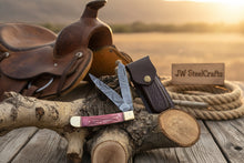 Load image into Gallery viewer, Backwoods Trapper Knife Two Blade Pink Bone Handle Steel Bolster Slip Joint