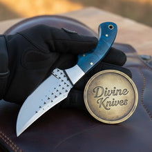 Load image into Gallery viewer, Blue Farrier Rasp Cowboy Belt Knife with Clip Point Blade