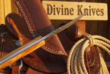 Load image into Gallery viewer, Natural Olive Wood Damascus Knife with Included Leather Sheath