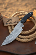 Load image into Gallery viewer, Damascus Field Knife 9” Blade Handmade Black Epoxy Resin Handle with Sheath