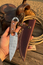 Load image into Gallery viewer, Damascus Hunting Skinner Knife Brown Micarta | Handle and Leather Sheath