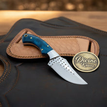 Load image into Gallery viewer, Blue Farrier Rasp Cowboy Belt Knife with Clip Point Blade