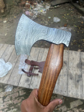Load image into Gallery viewer, Damascus Viking Bearded Hatchet with Bare Wood Haft