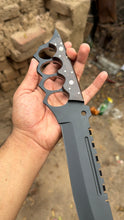 Load image into Gallery viewer, Knuckle Handle Tactical Knife Acid Etched Drop Point Fixed Blade