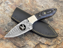 Load image into Gallery viewer, 8" Damascus steel fixed blade knife with Black Pakka wood handle.