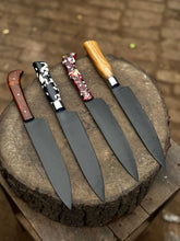 Load image into Gallery viewer, 8-Inch Chef Knife — Black-Finished Blade with Choice of Designer Handle (Rosewood, Olive Wood, or Resin Options)