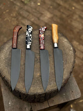 Load image into Gallery viewer, 8-Inch Chef Knife — Black-Finished Blade with Choice of Designer Handle (Rosewood, Olive Wood, or Resin Options)