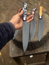 Load image into Gallery viewer, 8-Inch Chef Knife — Black-Finished Blade with Choice of Designer Handle (Rosewood, Olive Wood, or Resin Options)