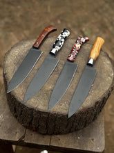 Load image into Gallery viewer, 8-Inch Chef Knife — Black-Finished Blade with Choice of Designer Handle (Rosewood, Olive Wood, or Resin Options)