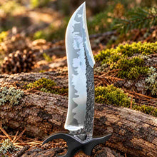 Load image into Gallery viewer, Hand Forged Damascus Hunting Knife with Rosewood Handle and Leather Sheath