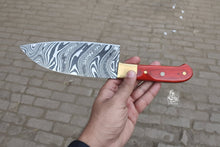 Load image into Gallery viewer, 8-Inch Gyuto Chef Knife — Acid-Etched Waisted Stainless Steel Blade with Red Wood Handle — JW SteelCrafts