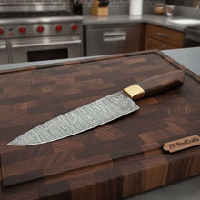 Load image into Gallery viewer, 8-Inch Gyuto Chef Knife — Damascus Steel with Rosewood Handle (Hand-Forged)
