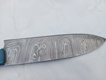 Load image into Gallery viewer, 8-Inch Gyuto Chef Knife — Twisted Damascus Blade with Blue &amp; Red Pakka Wood Handle (Full Tang, Hand-Forged)