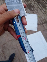 Load image into Gallery viewer, 8-Inch Gyuto Chef Knife — Twisted Damascus Blade with Blue &amp; Red Pakka Wood Handle (Full Tang, Hand-Forged)