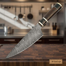 Load image into Gallery viewer, 8-Inch Hand-Forged Gyuto Chef Knife — Flowing Twist Damascus Blade with Premium Rosewood Handle
