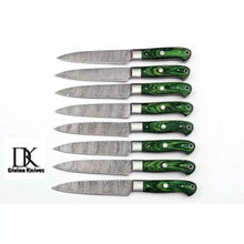 Load image into Gallery viewer, 8 Pc's Steak Knives Set. Matching to 1081 Set Green Pakka Wood Handle DK-0233