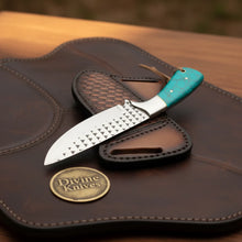Load image into Gallery viewer, Turquoise Stone Skinner Knife with Cross-Hatch Blade for Hunters and Outdoor Users