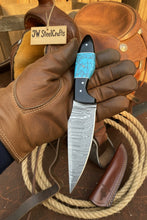 Load image into Gallery viewer, Handmade Damascus Skinner 7”–8” Knife Set Cowboy Ranch Blades Turquoise Handle with Sheath