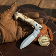 Load image into Gallery viewer, Stag Horn Liner Lock Pocket Knife with Natural Handle