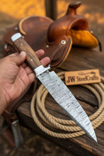 Load image into Gallery viewer, European Carving Knife Damascus Blade Wooden Handle Fixed Blade Tool